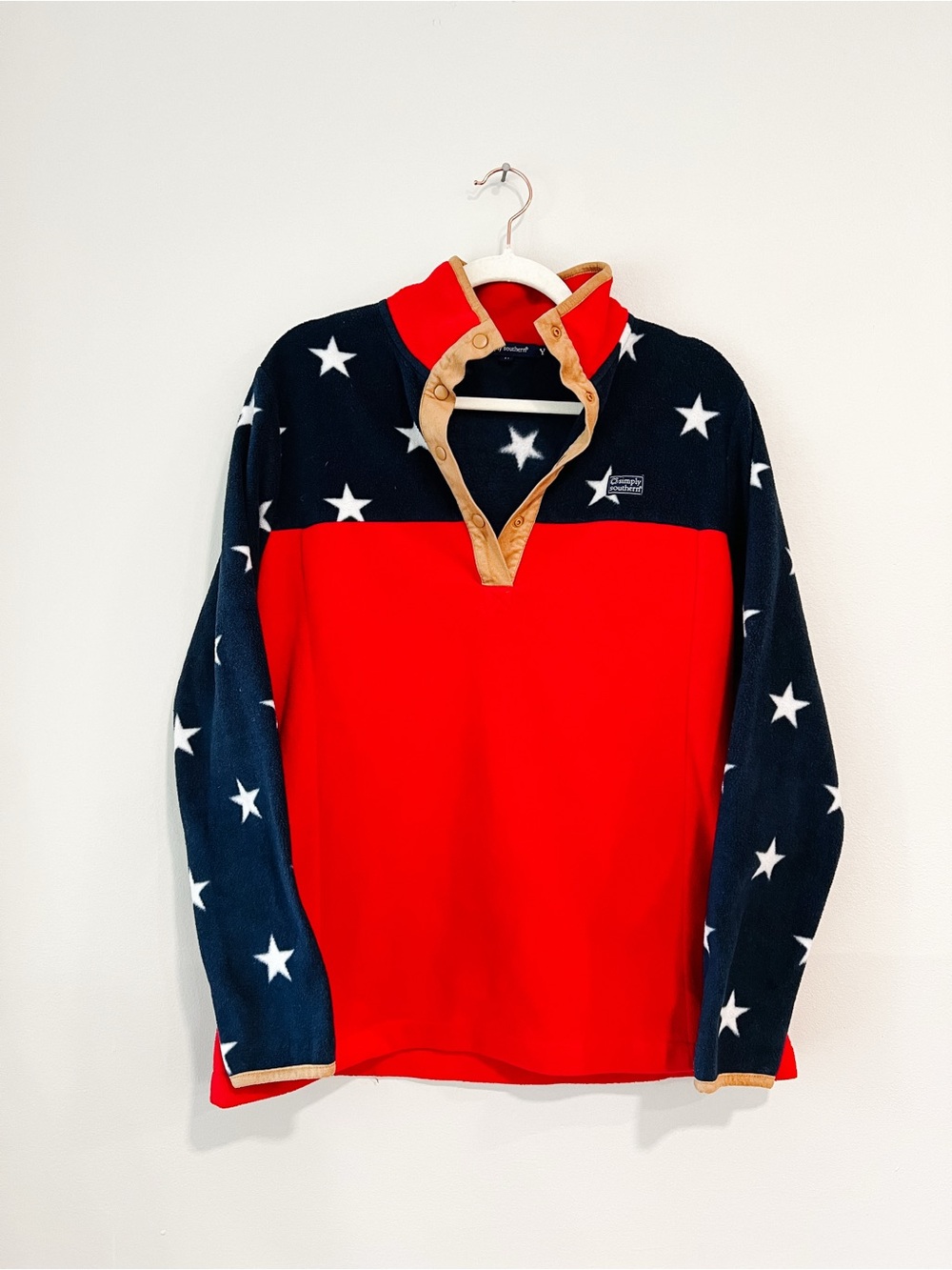 Simply Southern M Quarterneck Snap Pullover Navy & Red Stars
